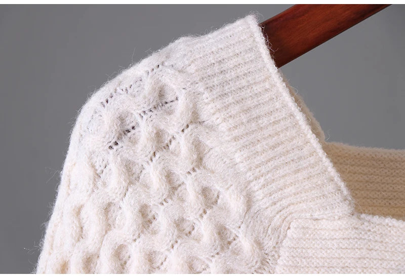 Lunivop Square Neck Knitted Sweater Long Sleeve Cable-knit Crop Jumper Women's Pulover Teen-girl Fall Winter 2025 Basic Outfit