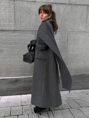 Lunivop Chic Scarf Turn-down Collar Women's Coats Casual Solid Long Sleeved Jackets For Woman Autumn Winter High Street Long Tops