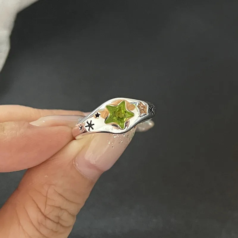 Lunivop Kpop Fashion Goth Vintage Opal Crystal Heart Star Rings Set For Women Aesthetic Y2K EMO 2000s Scenes Jewelry Grunge Accessories