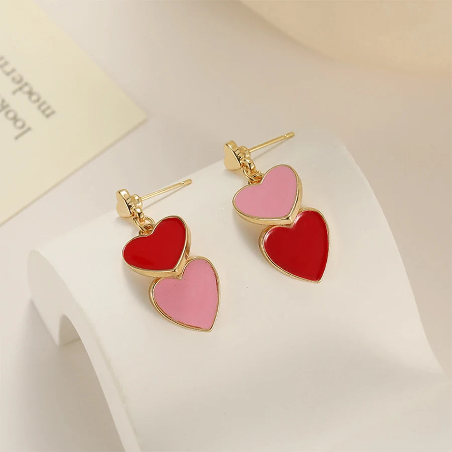 Lunivop Fashion Simple Asymmetric Color Matching Heart Earrings for Women Needle Studs Sweet Elegant Party Gifts