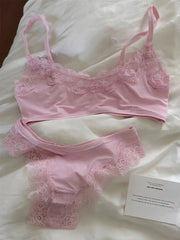Lunivop  Pink Lace Bra Set Woman Adjusted-strap Seamless Bras+Low Waist Panties Female Casual Simple Solid High Elasticity Lingerie Sets