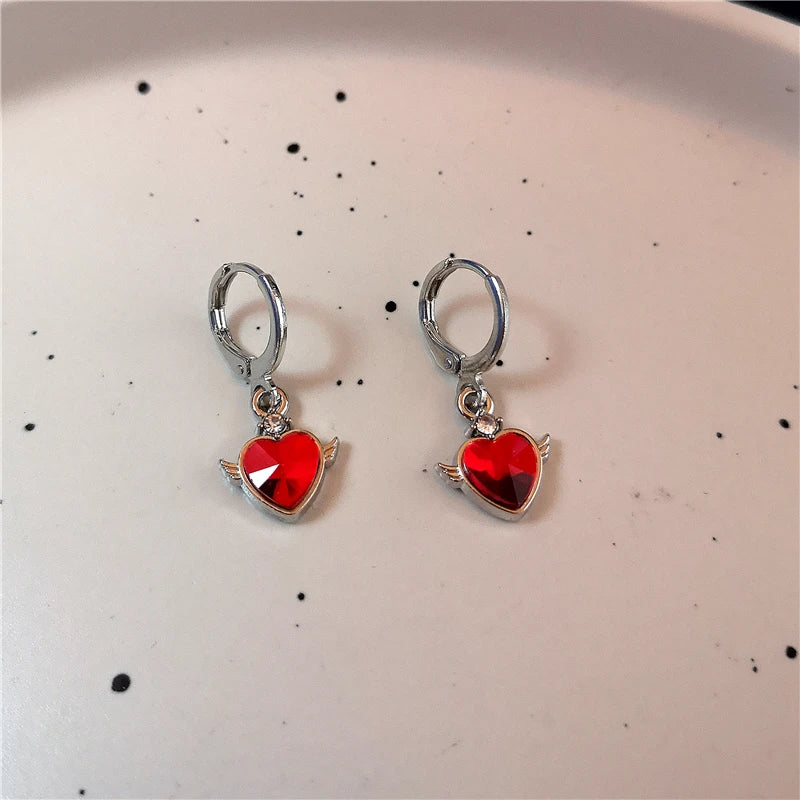 Lunivop Y2K Goth Heart Cross Star Pendant Earrings Red Zircon Love Bowknot Dangle Earring Gothic Fashion Women Jewelry Christmas Gifts