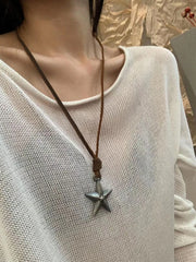 Lunivop Retro Leather Rope Punk Star Pendant Long Necklace Female Niche Design Personality Adjustable Drawstring Accessories JewelryTide