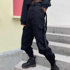Lunivop  Big Pockets Cargo Pants Women Elastic High Waist Loose Streetwear Summer Pant Baggy Tactical Trouser Hip Hop Joggers Pants