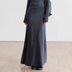 Lunivop Elegant Long Skirt Women Korean Style Dark Gray Knitted Skirt High Waist Autumn Winter Fashion Casual A-line Skirts