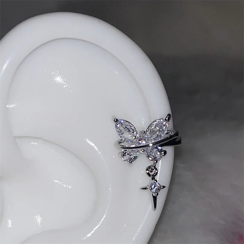 Lunivop 1pcs Quality Shiny Cross Blue Zircon 316L Stainless Steel Ear Bone Nail Y2K Silver Color Earring for Women Cochlear Accessorie