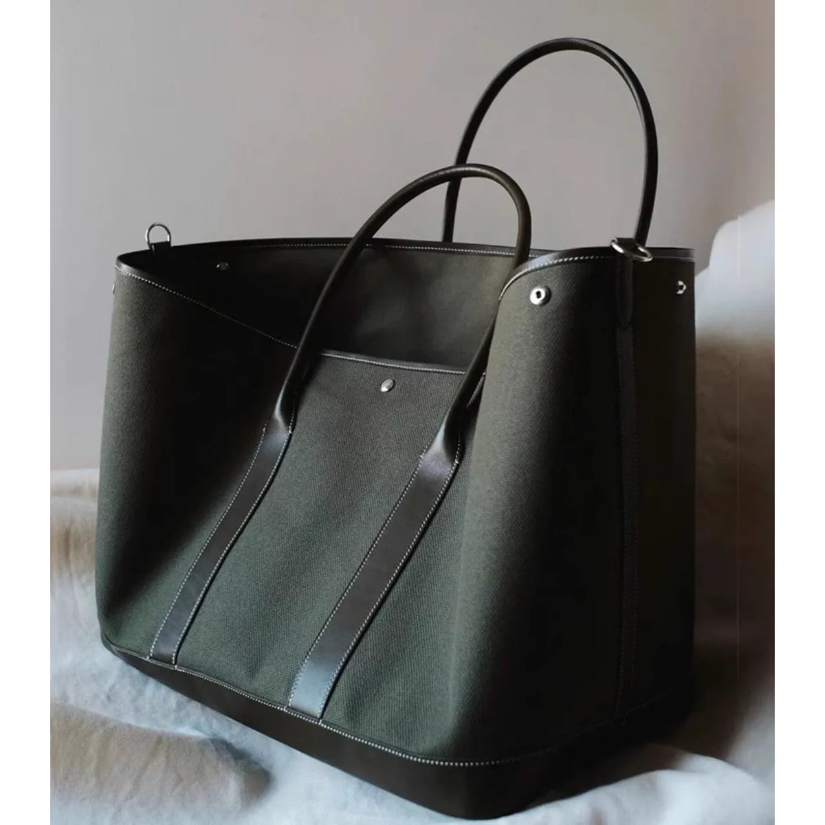 Lunivop  Large Capacity Canvas Tote Bag Women's Commuter Shoulder Crossbody Bag Stylish British Style PU Leather Single Strap Handbag