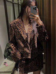 Lunivop Leopard Jackets Short Skirts Women's Sets Vintage Covered Button Jacket Suit With A-line Skirt Female Autumn New Outfits