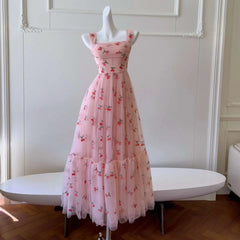 Lunivop  2025 Spring And Summer New Cherry Embroidery Dreamy Women Dress Tulle Fabric Sleeveless Elegant Dresses Female