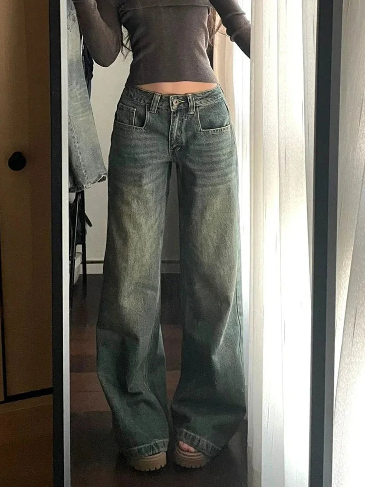 Lunivop American Y2K Vintage Jeans Women Loose Harajuku Casual Denim Pants High Waist Retro Streetwear Female Pockets Trousers New