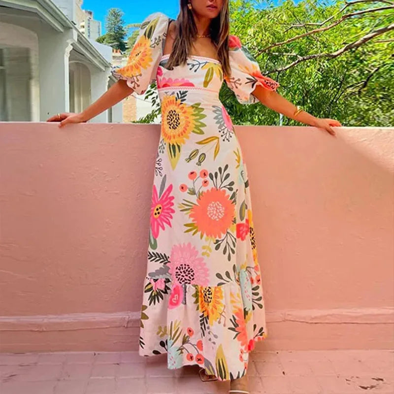 Lunivop  Women Elegant Flora Printed Halter Mini Dress Sexy V-neck Sleeveless Backless High Waist Slim Dresses Lady Vacation Wears