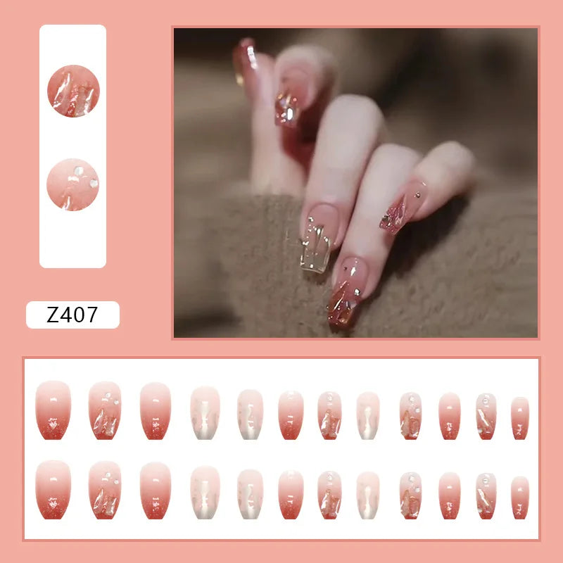 Lunivop  24pcs Self-adhesive False Nails Summer Cheap Press on Nails Girls Ballet Nail Tips Paste Nails with Glue Artificial Self-nail