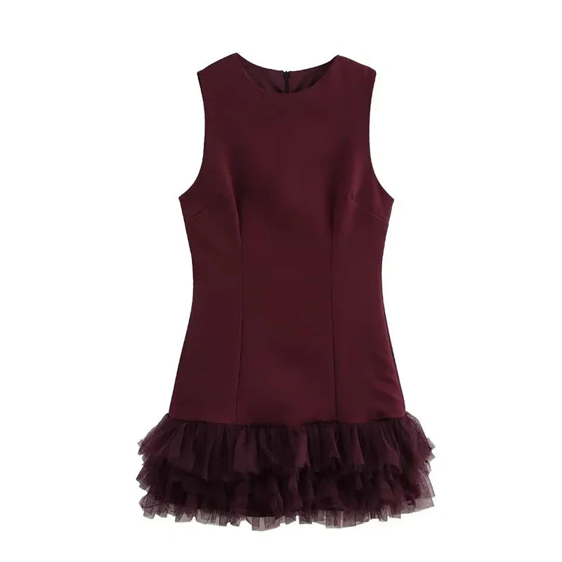 Lunivop  Fashion Y2K Patchwork Mesh Mini Dress For Women Elegant Sleeveless O-neck Chic Evening Short Dress Female Chic Party Vestidos