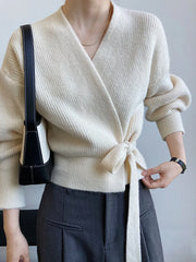 Lunivop Tie Front Wrap Sweater Cardigan Women Soft Knitted V-neck Long Sleeve Surplice Sweater Top Autumn Winter Vintage Outfit