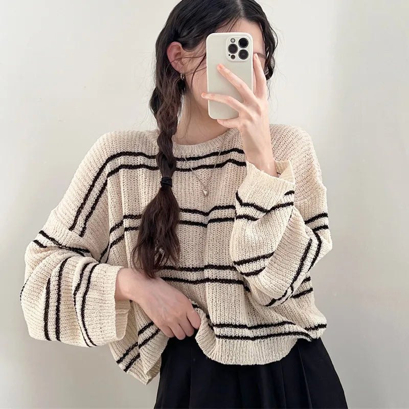 Lunivop Pullover Women Striped Knit Sweater Comfy Lightweight Long Sleeve Crew Neck Jumper Female Teen-girl Casual Daily Outfit