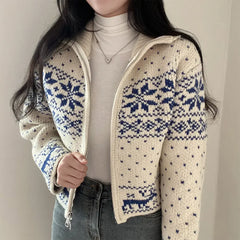 Lunivop Knit Zip Up Cardigan Women Cozy Fair Isle Zipper Front Sweater Jacket Teen-Girl Fall Winter Casual Chic Outfit