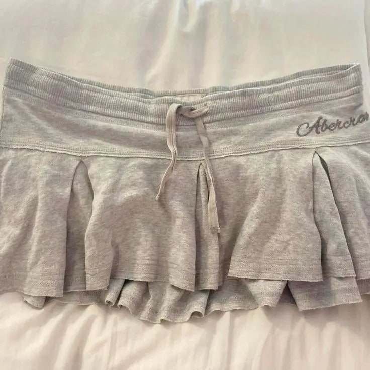 Lunivop  American Fashion High Street Thin Casual Skirts Y2k Aesthetic Lace Up Waist Letter Print Pleated Jupe Harajuku All Match Skirts