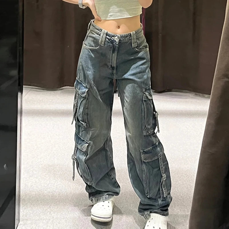 Lunivop Denim Button Pockets Zipper High Waist Long Women'S Pants Jeans Autumn Winter New Solid Y2K Streetwear Clothing