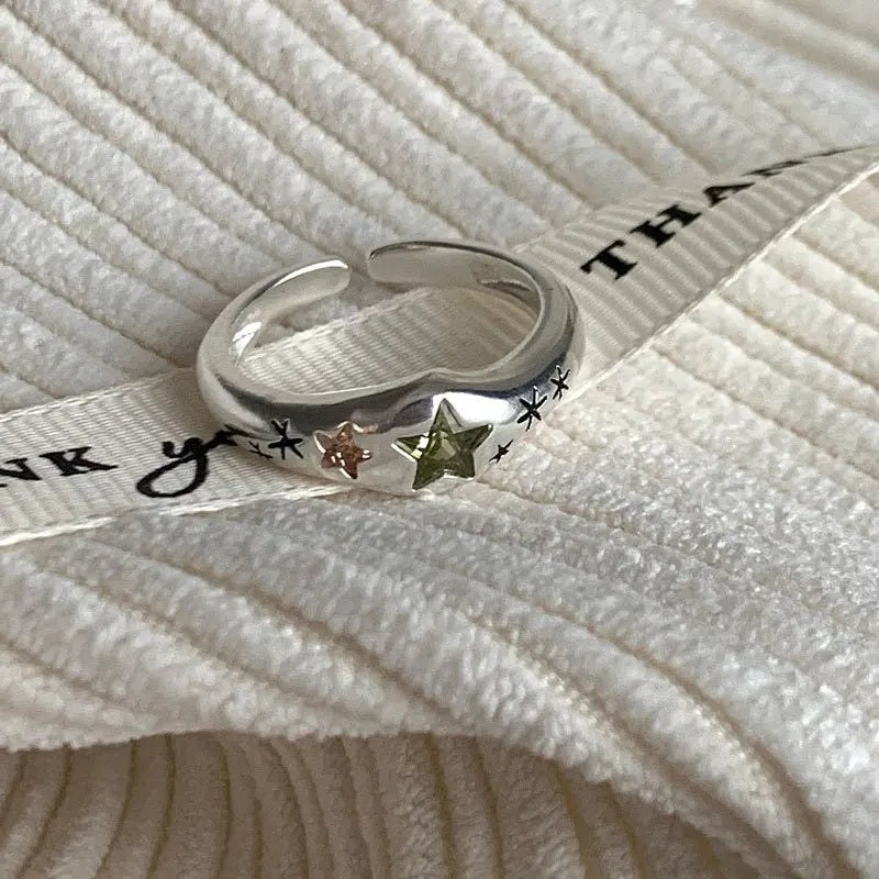 Lunivop Kpop Vintage Colorful Zircon Star Heart Metal Silver Color Ring For Women Girls Aesthetic Grunge Jewelry Y2K EMO Accessories