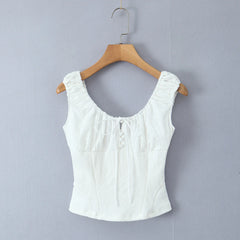 Lunivop  Summer Elastic Bow O collar Tank Top Slim Corset Women White Embroidery Flower Spliced Rib Waist Back Zipper Slim Crop Vest