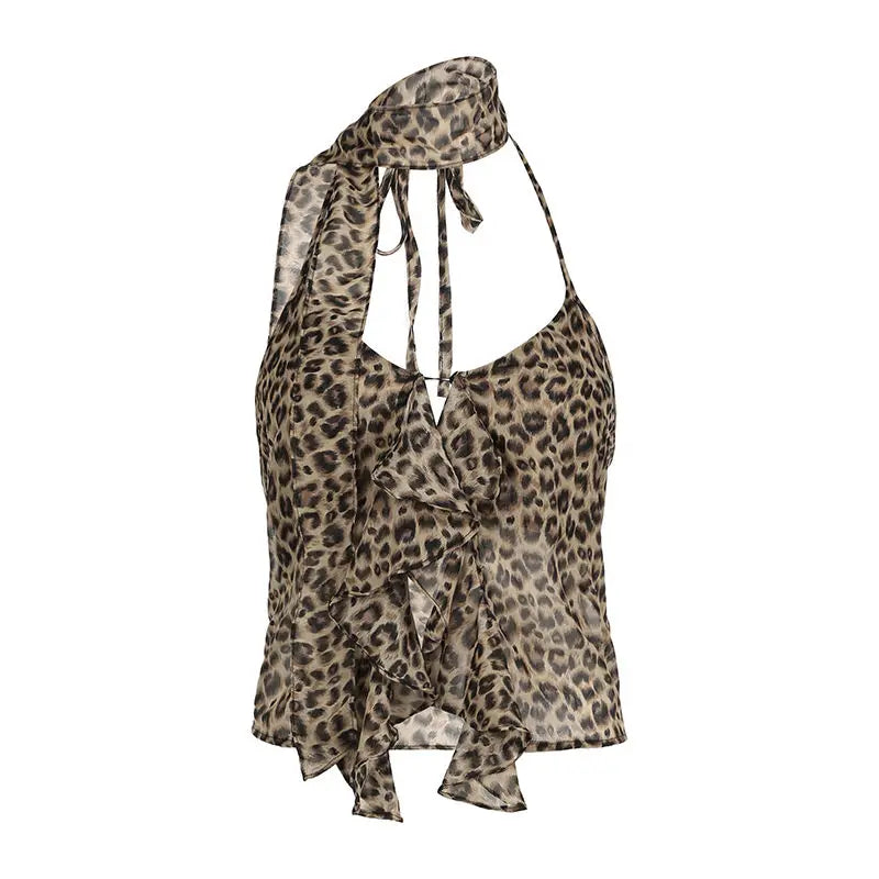 Lunivop Women's Chiffon Camisole Crop Top Leopard Y2k Summer Fashion Streetwear Tank Top Female Sexy Sleeveless Tops Off Shoulder Vest