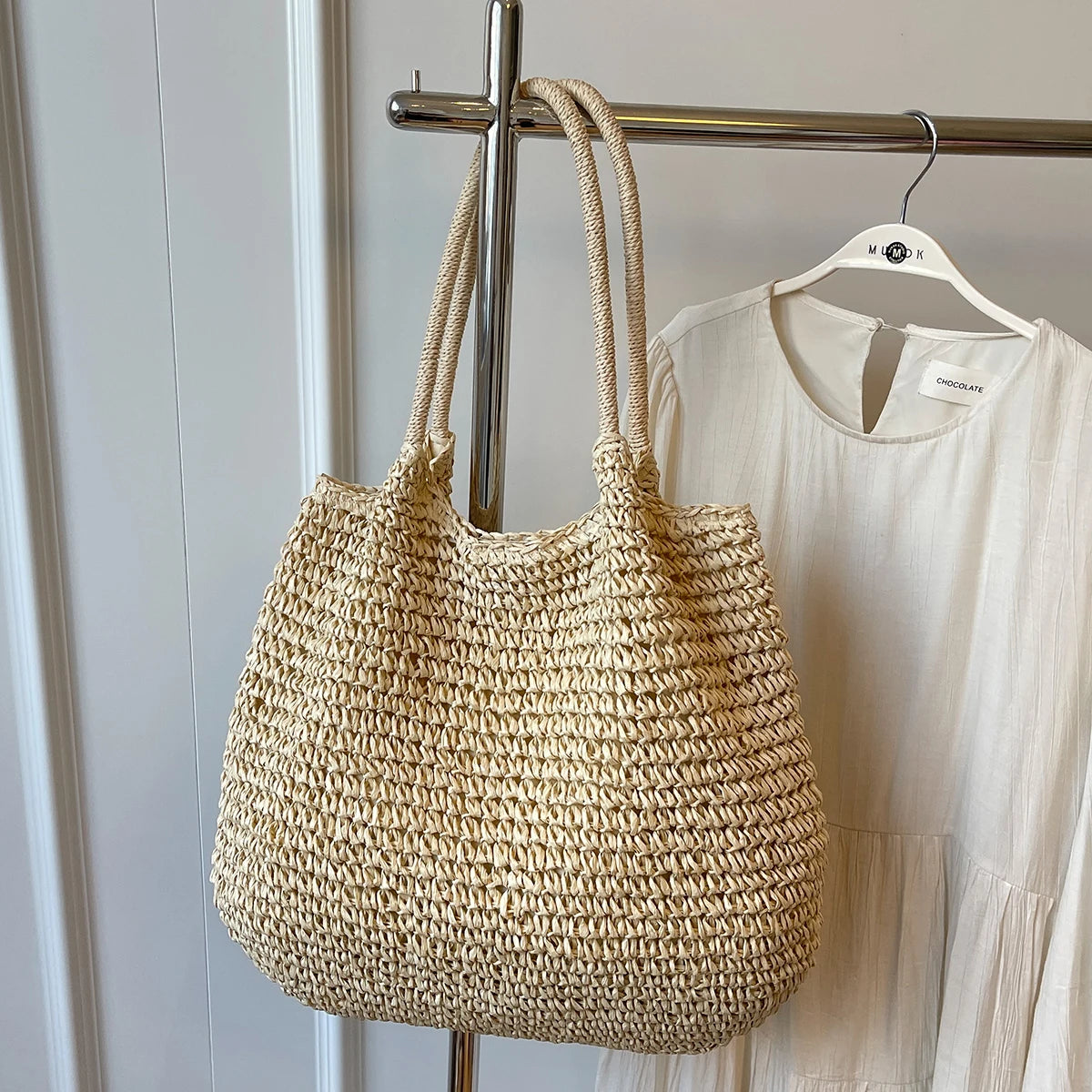 Lunivop  Lazy Style Woven Bag Women's Summer Seaside Vacation Beach Bag Large Capacity Shoulder Bag Straw Bag Tote Bag Work Clothing Wool Knitted Bag Work