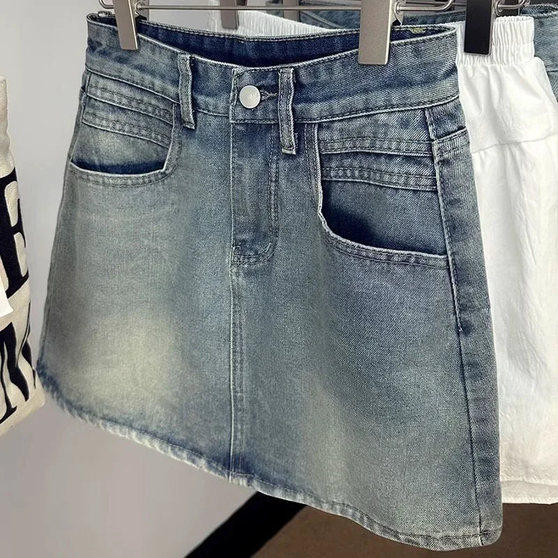 Lunivop  Summer New Womens Vintage Denim Skirts Korean Fashion High-Waisted Slim Mini Skirt Woman Elegant All-Match A- Line Bodycon Skirt