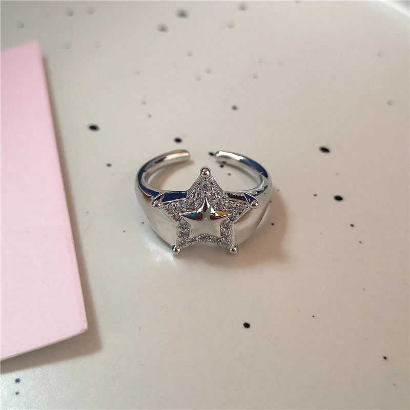 Lunivop Kpop Punk Vintage Irregular Geometry Crystal Heart Star Butterfly Rings For Women Girls Y2k Aesthetic Grunge Jewelry Accessories