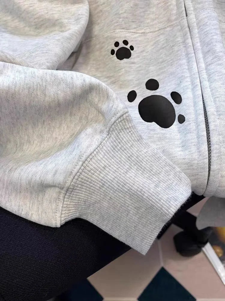 Lunivop Cartoon Print Cute Hoodies Women Vintage Long Sleeve Loose Kawaii Sweatshirt Japan Retro Casual Pockets Female Gray Y2K Tops New