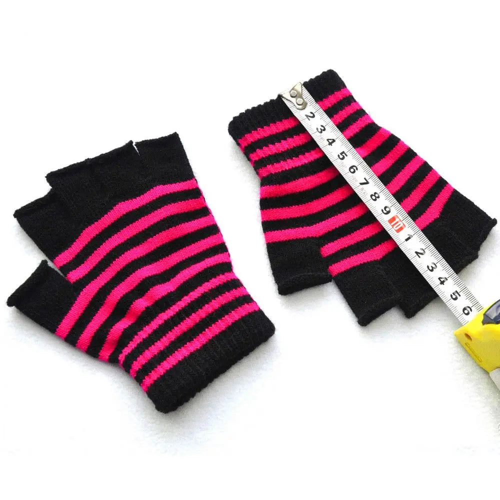 Lunivop Striped Stripey Unisex One Size Fingerless Gloves Gothic Knitting Fingerless Gloves Winter Warm Elastic Comfortable Gloves