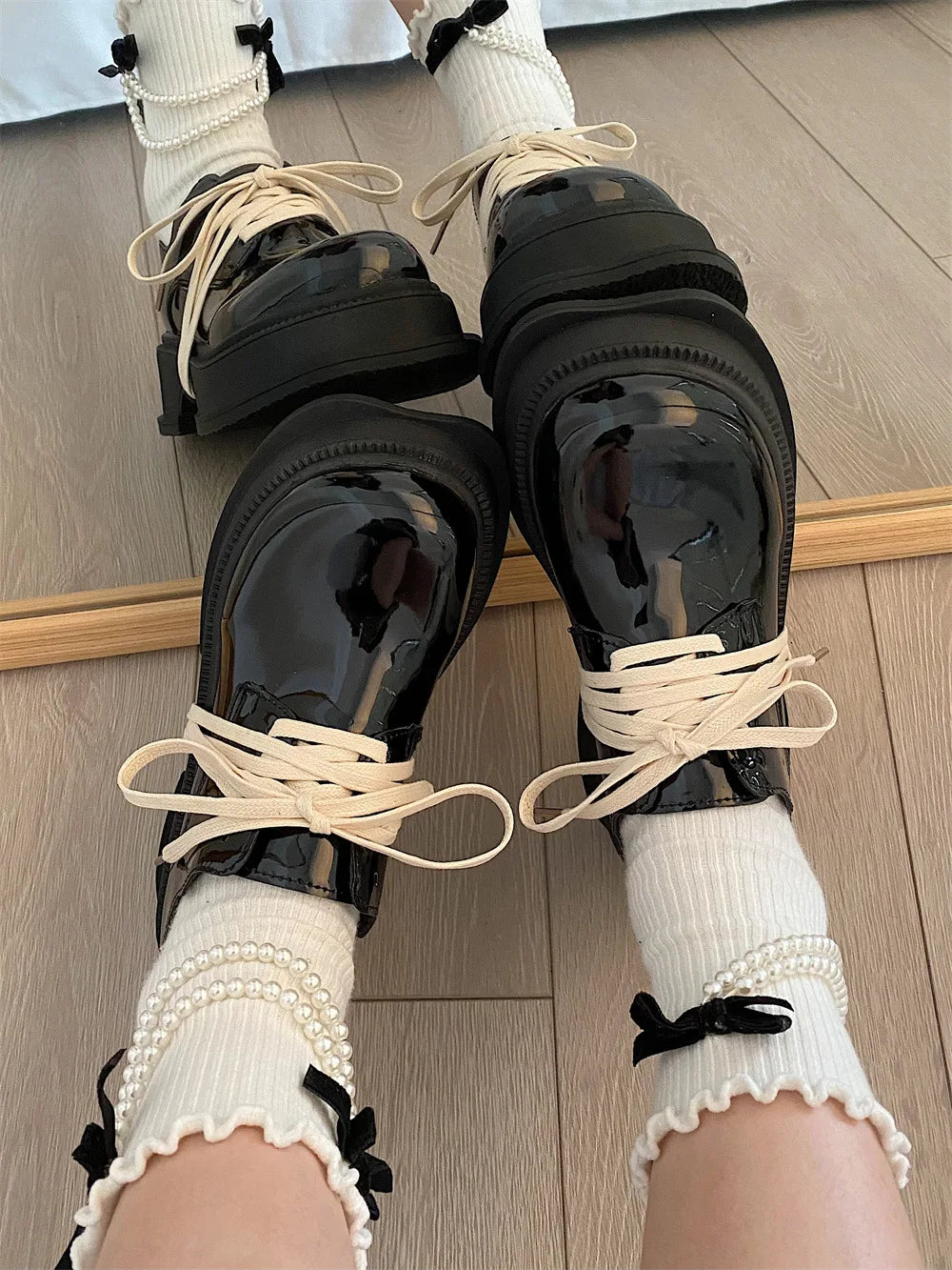 Lunivop Small Leather Shoes Women's New British Style Sweet Platform Shoes Round Toe Casual Lace-up Mary Jane Shoes Chaussure Femme