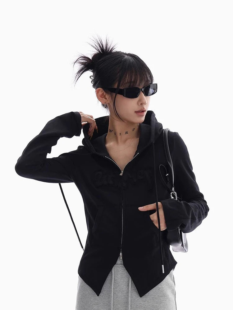 Lunivop Women Retro Streetwear Hoodies Sexy Slim Long Sleeve American Letter Sweatshirts Vintage Casual Pockets Female Y2K Zipper Tops