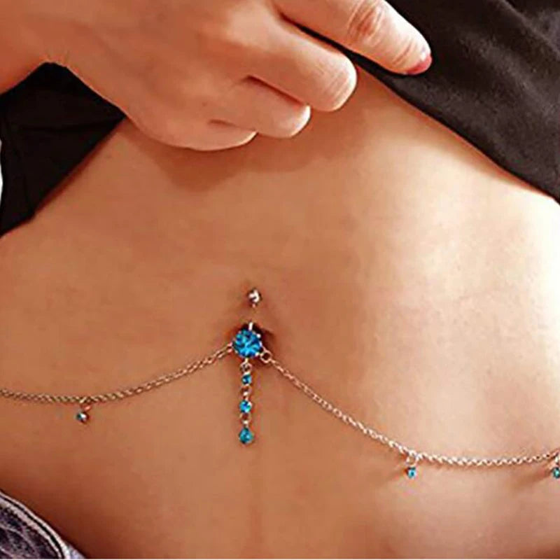 Lunivop Fashion Waist Chains Rhinestone Dangling Belly Chain Body Piercing Jewelry Navel Piercing Belly Ring Chain Belly Ring with Chain