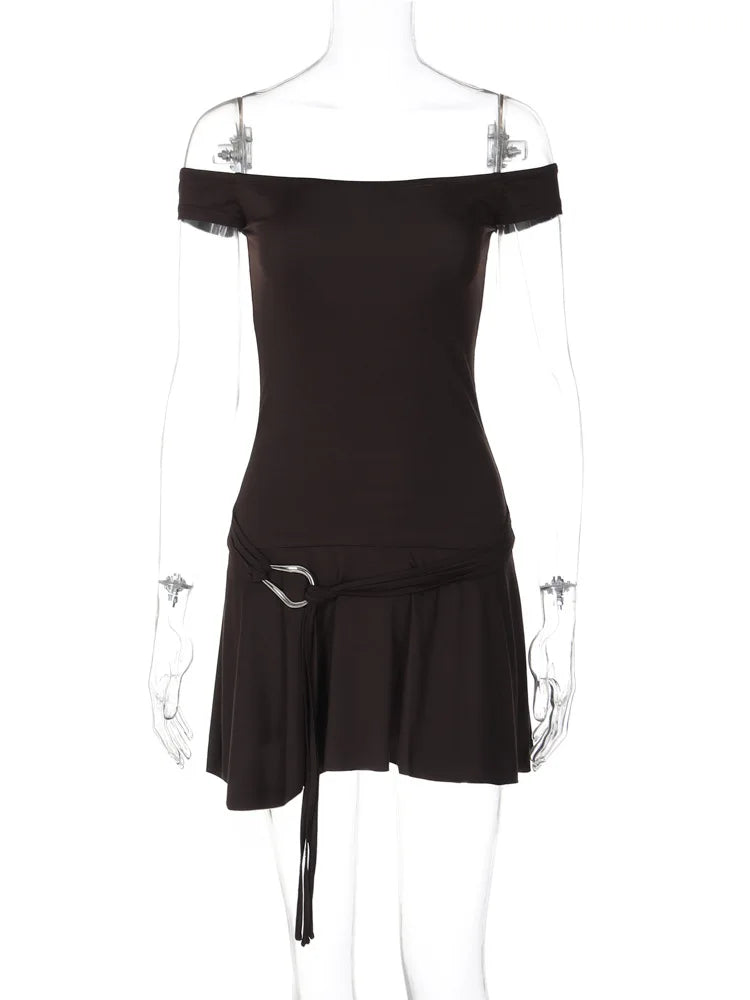 Lunivop Off The Shoulder A Line Knotted Short Dresses Solid Ruffles Streetwear Summer Casual Clothes Party Evening Women Clothes