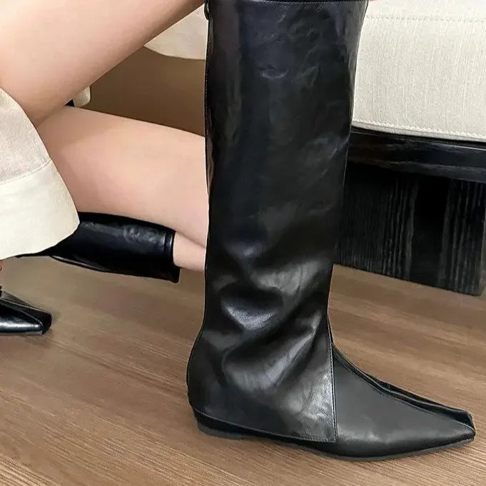 Lunivop Sense New Long Tube Boots Thick Soled Knight Boots Fashion Retro Pointed Toe Knee High Boots for Women Punk Booties