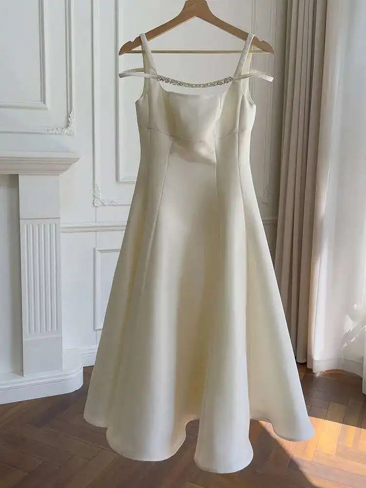 Lunivop Solid Minimalist Long Dresses For Women Slash Collar High Waist Sleeveless Elegant Dress Female Summer 2025 New