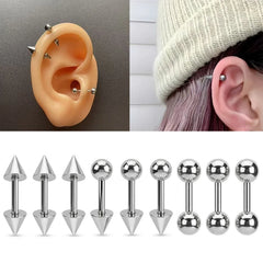 Lunivop  6PCS Stainless Steel Cartilage Earrings Set Helix Piercing Studs Straight Barbell 6mm 8mm with Ball Spike Ends Ear Jewelry