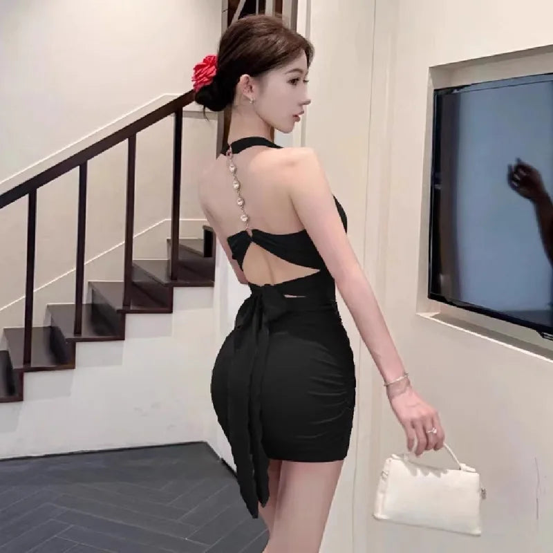 Lunivop  Woman Dress Sleeveless Sexy Halter Slim Backless Bow Backless Solid Elegant Summer Fashion Party Mini Dresses Chic