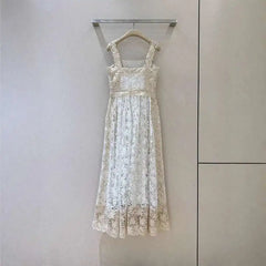 Lunivop  2025 Spring New Strapless Suspender Lace Color Blocked Water-soluble Waist Cinched Mid Length Dress French Women