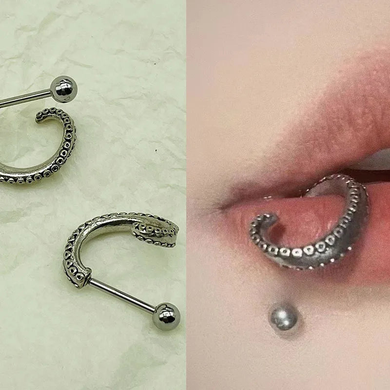 Lunivop Surgical Steel Octopus Tentacle Cartilage Earrings Squid Labret Lip Ring Piercing Eyebrow Tongue Piercing Jewelry