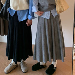 Lunivop Korean Style Pleated Skirt Women Grey Elegant Sweet Knitted Skirt Preppy Style Autumn Winter Casual Solid Long Skirts