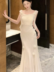 Lunivop Fashion Slim Wasit Bodycon Evening Women Dresses New Flying Sleeve Korean  Sexy Elegant Mesh Solid Flowers Mermaid Dress