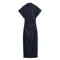 Lunivop  Denim Dress Women's Spring Summer Casual Long Dresses For Women New Fashion Ruched Short Sleeve Streetwear Midi Dress