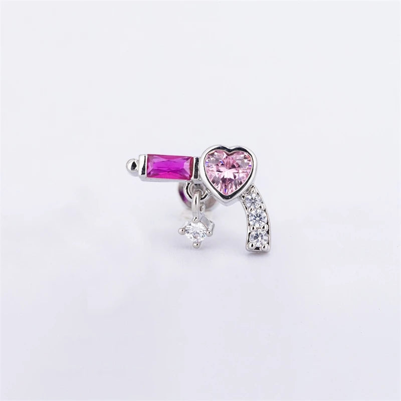 Lunivop New Trendy Shiny Rose Red Color Zircon 316L Stainless Steel Ear Bone Nail Y2K Gothic Love Heart Small Earrings for Women Jewelry