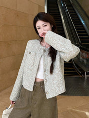 Lunivop Sweet Women Slim Elegant Jacket Vintage Long Sleeve O Neck Fall Short Coat Korean Small Fragrance Single Breasted Lady Tops