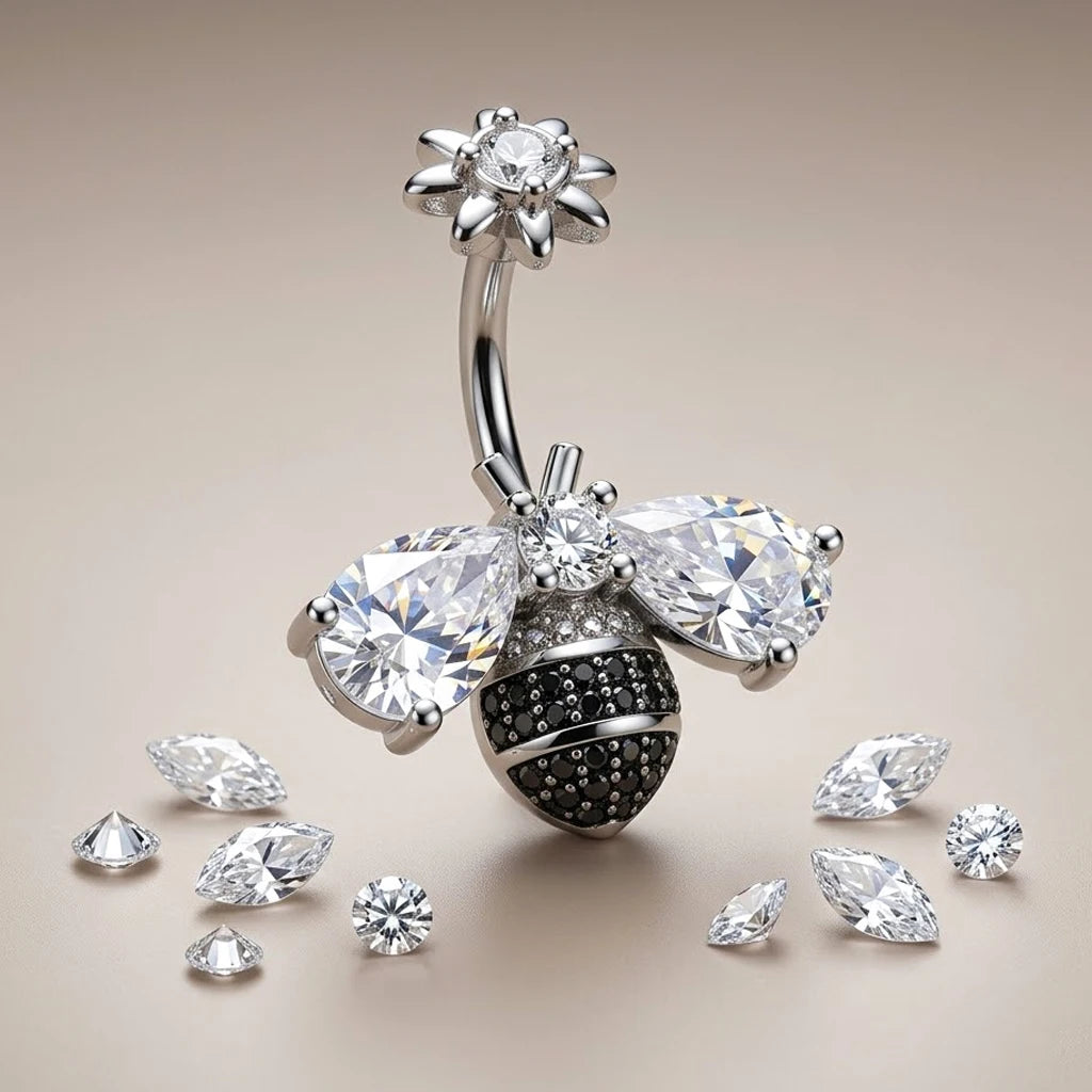 Lunivop  Bee Belly Button Ring Stainless Steel Low Allergy CZ Zircon Navel Ring Cute Bee Belly Piercing Jewelry for Women Girls