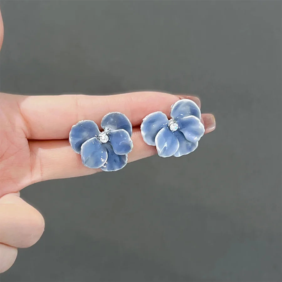 Lunivop New Trendy Cute Blue Red Flowers Earrings for Women Exquisite Needle Studs Sweet Elegant Party Jewelry Gifts