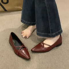 Lunivop  Fashion Cross Strap Women Mary Jane Shoes New  Autumn Pointed Toe Dress Flat Shoe Ladies Red Soft Sole Ballet Shoes