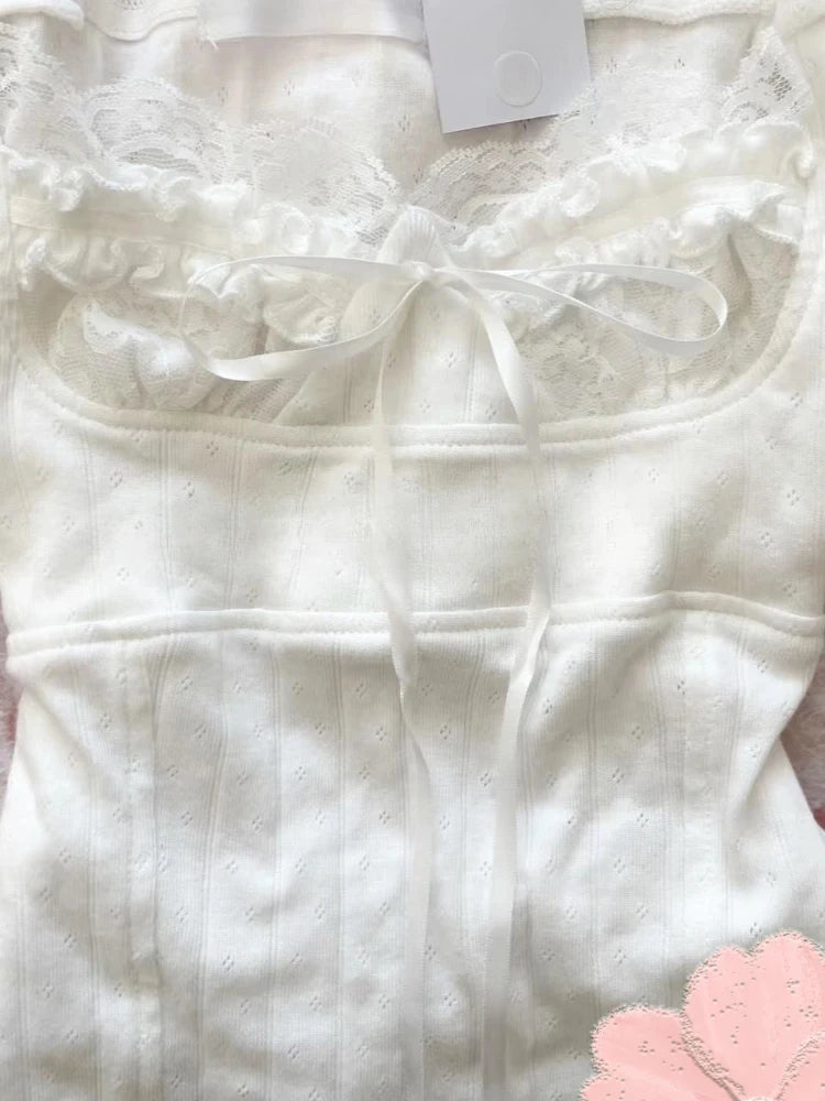Lunivop  Casual Vintage Short Sleeve T Shirts Women Design Chic Korean Lace-Up Y2k Crop Tops Fashion Sweet Elegant White Tees T-shirts