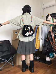 Lunivop  Japanese Vintage Lapel Neck Striped Shirts Women Summer E-Girl Loose Short Sleeve Blouses Y2k Grunge Mid-length Blusas Mujer